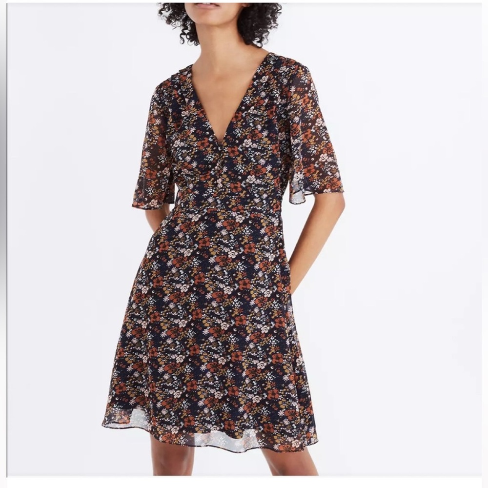 Madewell Orchard Flutter Sleeve Dress In Woodland Warm Nutmeg